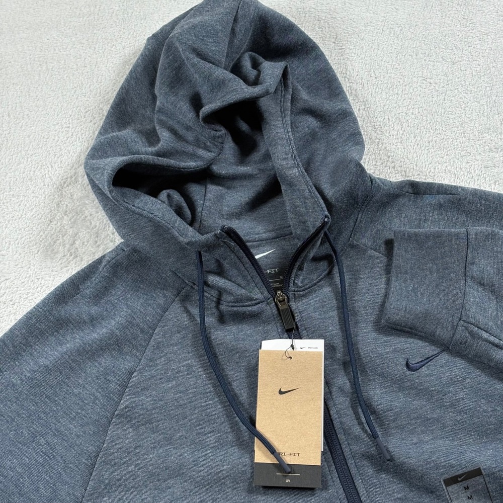 Nike Dri-FIT Mens Full Zip Training Hoodie Blue Heather FZ0967-473 Medium